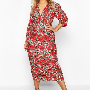 Plus Floral Ruched Wrapped Dress